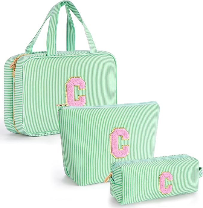 Gifts for Teen Girls Women - Travel Hanging Toiletry Bag & Makeup Bag - Personalized Initial Cosmetic Bag | Birthday Gift for Girl Trendy Stuff - Green C by Unknown