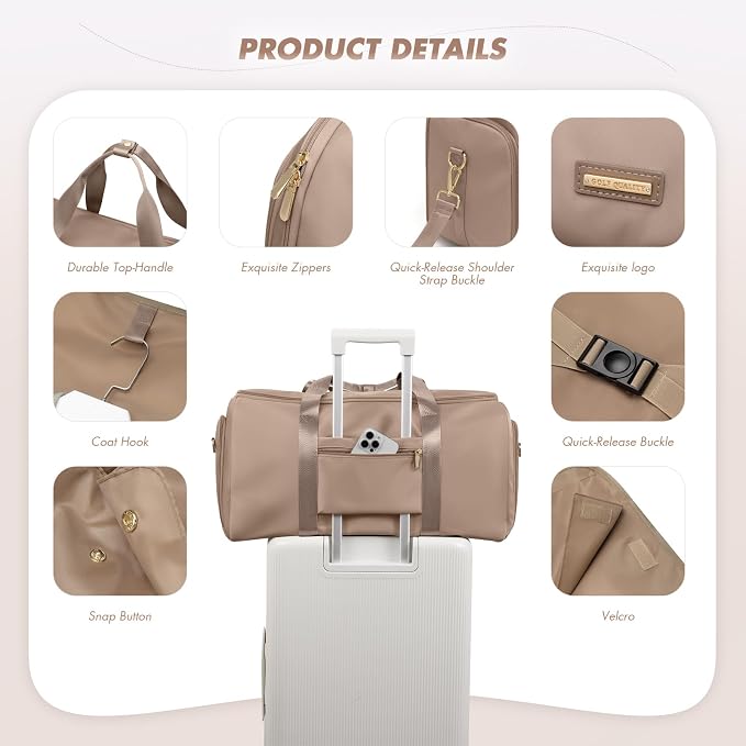 Convertible 2-in-1 Garment Bags for Travel,Women Men Carry On Garment Duffle Bag With Shoe Compartment,Hanging Suit bag,48L,Champagne Brown - Image 7