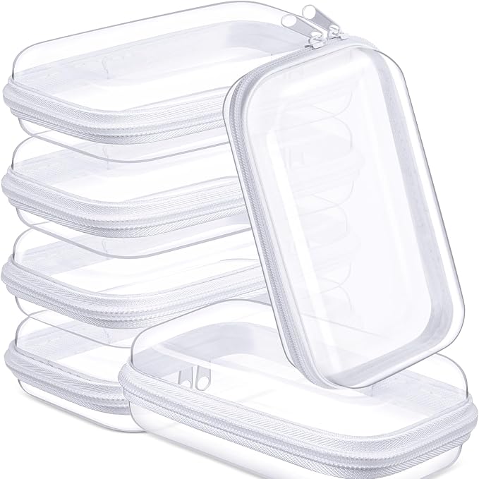 Sanwuta 6 Pcs Clear Hard Zipper Case Plastic Zipper Pouches Transparent Makeup Bag Pencil Case Pouches Toiletry Diaper Bag for Travel Toy Storage Organizer Bins(White,7.48 x 3.94 x 2 Inch) by Sanwuta