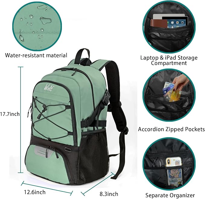 WOLT Basketball Backpack Large Sports Bag with Separate Ball Holder & Shoes Compartment, Best for Basketball, Soccer,Gym - Image 3