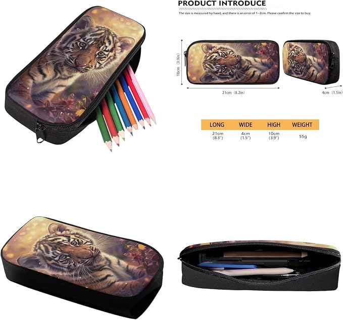 Tiger Backpack for Kids Girls Backpack with Lunch Box Water Bottle Carrier and Canvas Pencil Pouch 4PCS Set Cute Bookbag with Compartments 17 inch Sturdy School Bag with Side Pocket for Boys - Image 6