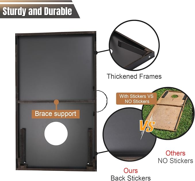 Cornhole Set 4x2 and 3X2 Regulation Size Corn Holes Sets with Carrying Bags & 8 Bean Bags Cornhole Boards Bean Toss Games for Adults Family Outdoor Beach Lawn Outside Backyard Games - Image 6
