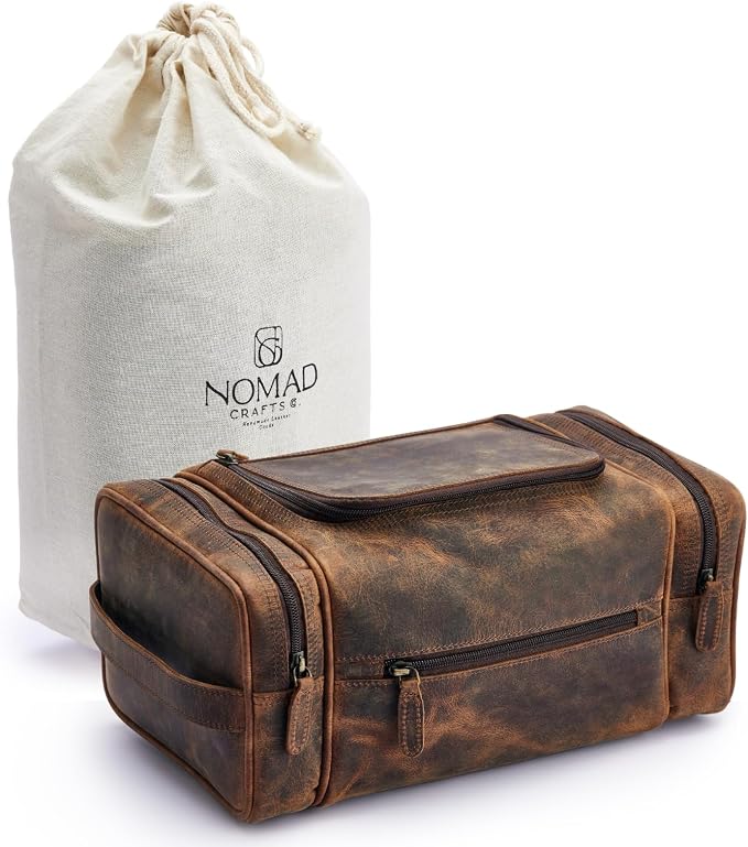NomadCraftsCo. Extra Large Leather Toiletry Bag for Men - Premium Leather Men's Toiletry Bag for Travel, Dopp Kit, Pouch, Large Travel Organizer - Image 3