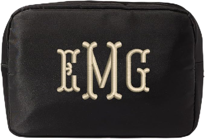 Personalized Nylon Pouch - Large Embroidered Essentials Bag for Women, Makeup, Toiletries, or Travel Organizer, Custom Monogram Gift, Carryall, Mom Bag, Tech Pouch (Black, XL) by Sprinkled+With+Pink