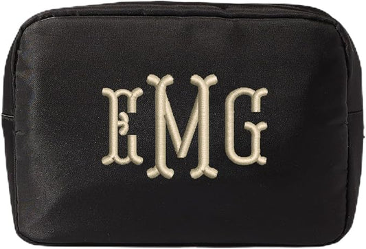 Personalized Nylon Pouch - Large Embroidered Essentials Bag for Women, Makeup, Toiletries, or Travel Organizer, Custom Monogram Gift, Carryall, Mom Bag, Tech Pouch (Black, XL) by Sprinkled+With+Pink