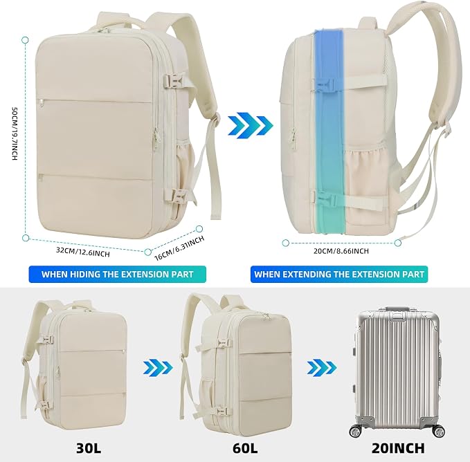 Vacuum Backpack 60L with Pump, Waterproof for 17" Laptop, White - Image 2