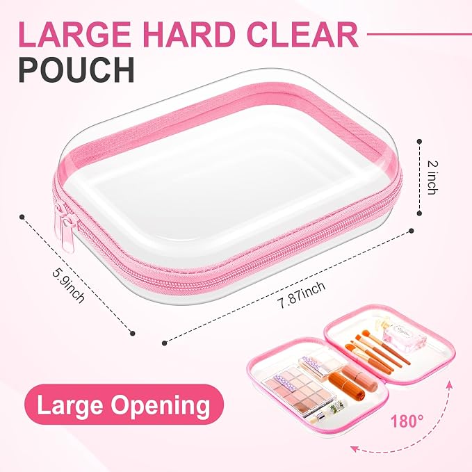 Sanwuta 6 Pcs Clear Hard Zipper Case Plastic Zipper Pouches Transparent Makeup Bag Pencil Case Pouches Toiletry Diaper Bag for Travel Toy Storage Organizer Bins(Pink,7.87 x 5.9 x 2 Inch) - Image 2