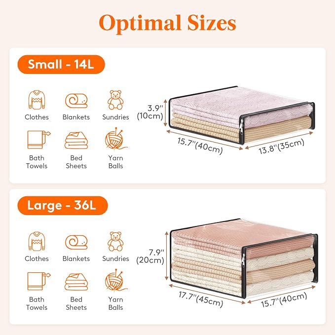 Lifewit 36L Clear Sheet Storage Bags with Zipper 12 Pack, Plastic Sweater Storage Bins for Clothing, Vinyl Foldable Clothes Containers Organizers for Closet, Blankets, Bedding 17.7 x 15.7 x 7.9 Inch - Image 3