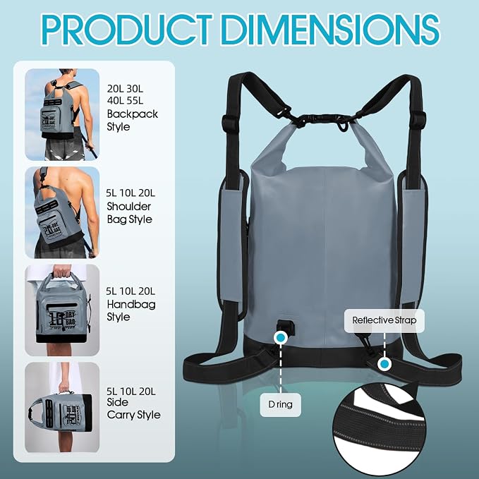 MORXPLOR Dry Bag Waterproof,5L/10L/20L/30L/40L/55L Roll Top Dry Bag Backpack with WaterProof Phone Case for Swim,Kayak - Image 4