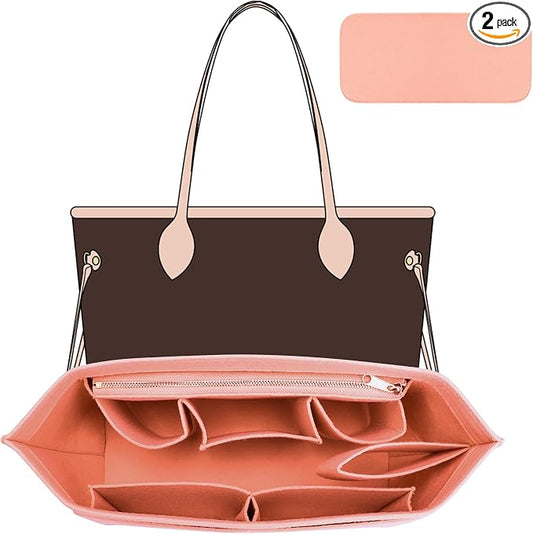 Purse Organizer Insert with Base Shaper Compatible with Neverfull PM and More, Bag Organizer for Luxury Tote Handbags, Pink, M by OAIKOR