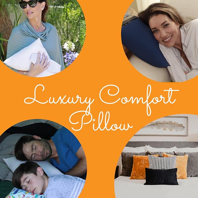 Happyluxe Travel Pillow for Long Flights - Soft, Small, Alternative to Down and Memory Foam. 17 x 13in - Made in the USA, Navy Blue Airplane Pillow for Adults Sleeping, Camping or Nap - Image 2