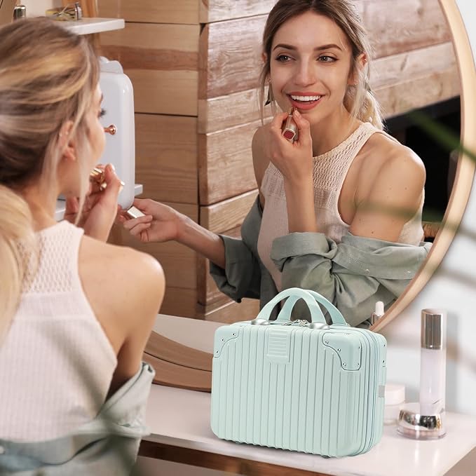 11L Makeup Travel for Women Girl, Hard Shell Vanity Cases with Elastic Band and Zipper, Portable Waterproof ABS Cosmetic Case for Travel - Image 2