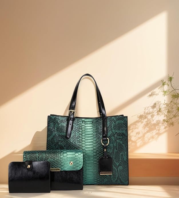 KingTo Women's Crocodile Pattern Satchel Handbags Stylish Tote Handbags crocodile purses for women 3 Pcs Set (B-blue) - Image 2