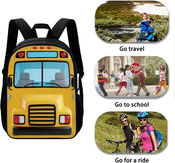 School Bus Print Yellow Children's Schoolbag Set, Lightweight Knapsack Set with Lunch Box and Pen Bag, Large Durable Backpack Set for Primary and Middle School Students - Image 3