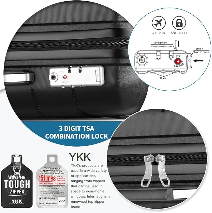 Somago Luggage Sets 3 Piece Hard Shell Polypropylene Suitcase with TSA Lock Spinner Carry On Luggage with Beauty Case Travel Set,Classic Black - Image 2