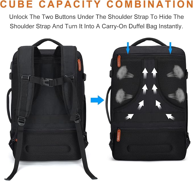 Lumesner 22" Expandable Carry On Travel Backpack With 4 Packing Cubes | Flight Approved, Fits 20 Inch Laptop, Water-Resistant, Suitcase Backpack, Business Weekender Luggage, Gift For Men & Women - Image 5