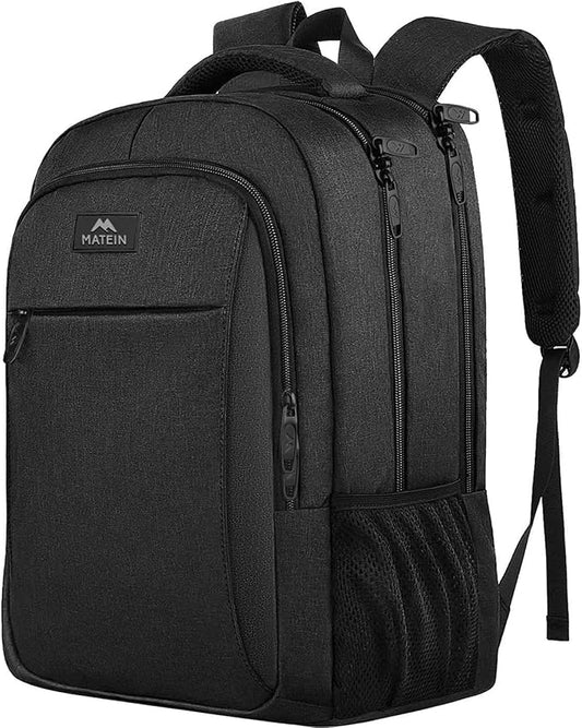 MATEIN Business Laptop Backpack, 15.6 Inch Travel Work Bag for Men Women | Water Resistant Daypack, Personal Item Bag Size, Anti Theft Pocket, Luggage Strap, Computer Backpack for Work College, Black by MATEIN