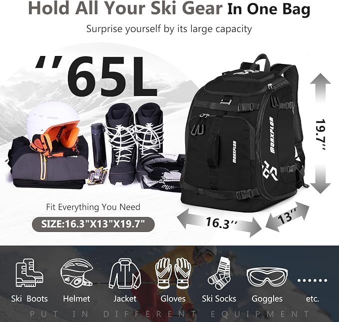 MORXPLOR Ski Boot Bag - 65L Padded, Waterproof Ski Travel Backpack for Gear & Accessories - Image 2