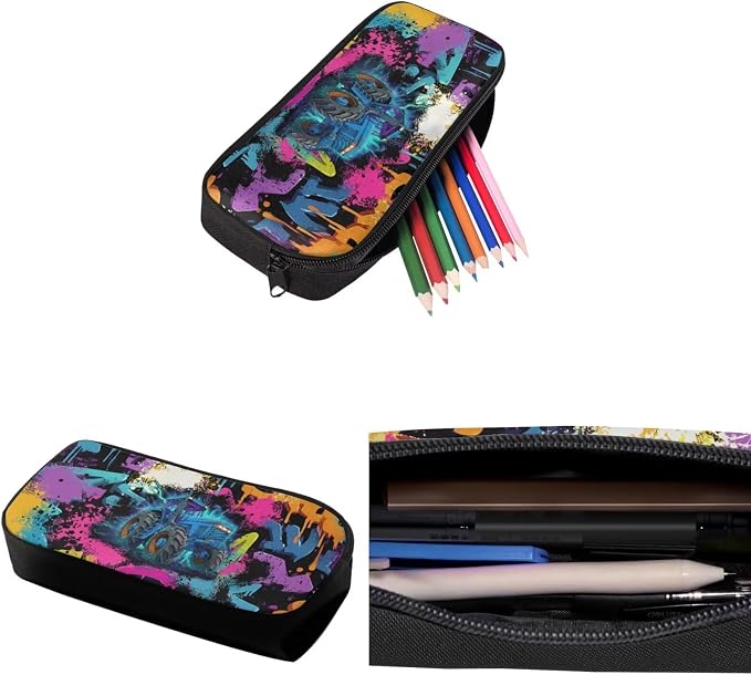 Boys Graffiti Tractor Backpack Set for School & Camping, Portable School Bags with Reusable Lunch Box Bag Pencil Case & Water Bottle Sleeve Teen Kids Bookbag - Image 6