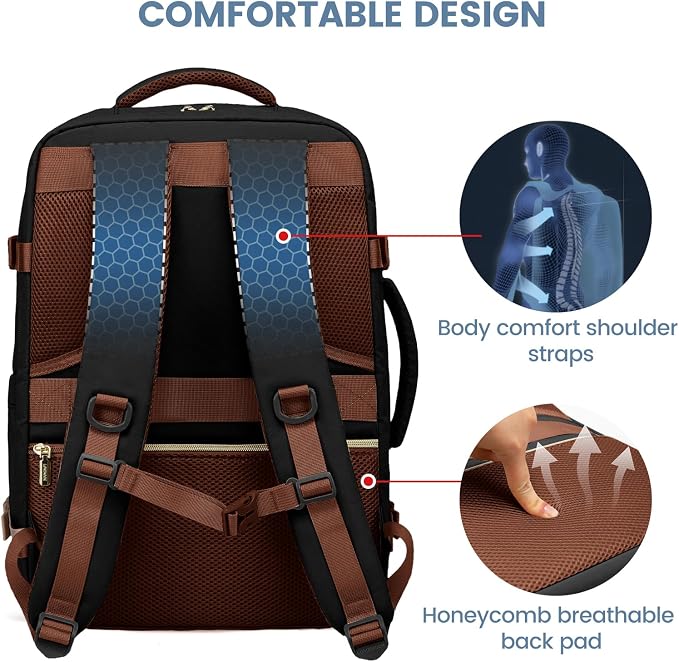 LOVEVOOK Travel Backpack For Women,50L Carry On Backpack Flight Approved,TSA Personal Item Travel Bag Fits 18 Inch Laptop,Business Weekender Overnight Daypack with Toiletry Bag and Cubes - Image 4