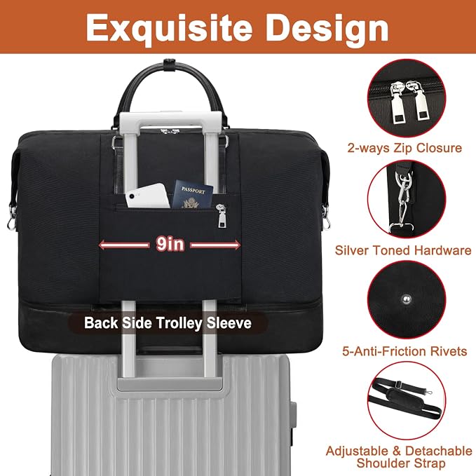 Travel Weekender Bag for Women, 21" Overnight Bag with Shoe Compartment 50L Large Travel Duffel Bag Carry On Tote for Weekend, Overnight, Business Trips, Water Resistant - Image 5