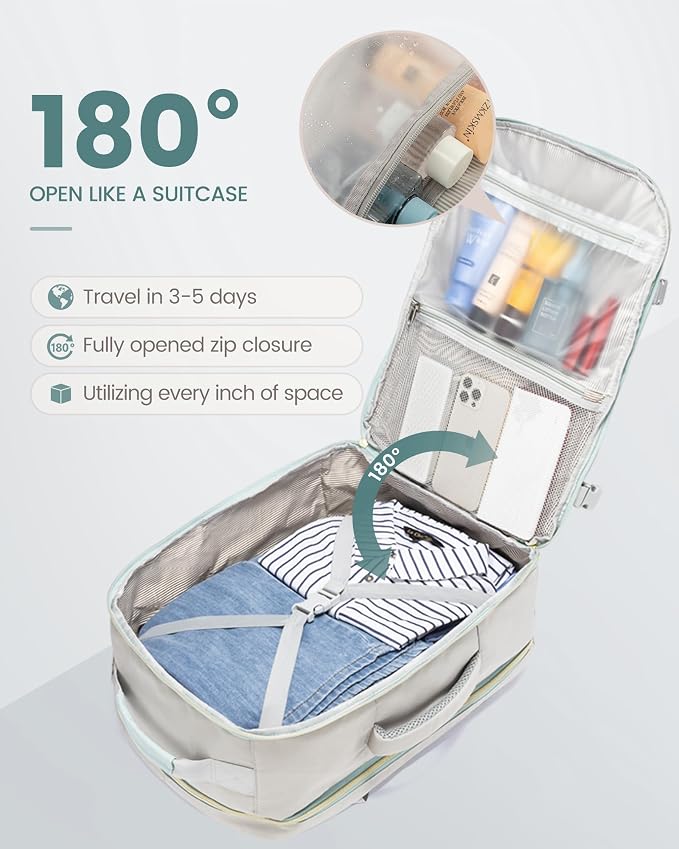 LOVEVOOK 40L Travel Backpack Flight Approved Carry on Backpack,3 Packing Cubes,Waterproof Personal Item Travel Bag,TSA Carry on Luggage Suitcase Travel Essentials,Gifts for Women & Men,fits 17" Laptop - Image 2
