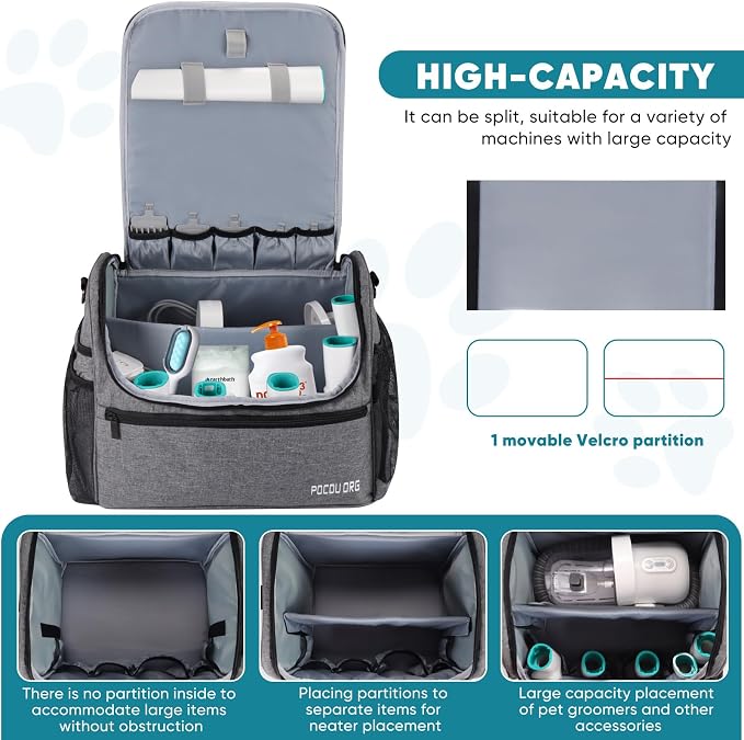 Pet Travel/Grooming Supplies Organizer Carry Bag - Compatible with Oneisall/Neabot Dog Grooming Vacuum, Large Capacity - Bag Only (Gray) - Image 2
