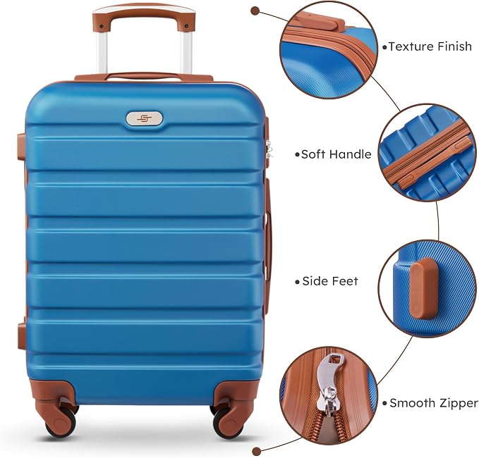 Suitour 4 Piece Luggage Sets, Hard Shell Suitcase Set with Spinner Wheels 16 20 24 28inch Travel Sets(Blue Brown) - Image 3