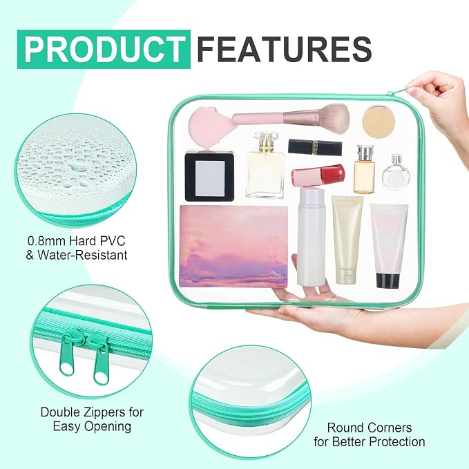 Sanwuta 6 Pcs Clear Hard Zipper Case Plastic Zipper Pouches Transparent Makeup Bag Pencil Case Pouches Toiletry Diaper Bag for Travel Toy Storage Organizer Bins(Assorted Color,13.78 x 11.81 x 2 Inch) - Image 3