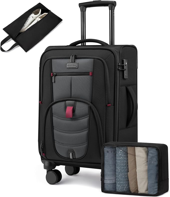 Carry On Luggage 22x14x9 Airline Approved, 22-Inch Suitcases with Spinner Wheels, Softside Carry-on Luggage with TSA Lock for Men Women Business Trip, Lightweight Large Capacity Luggage for Travel by LOVEVOOK