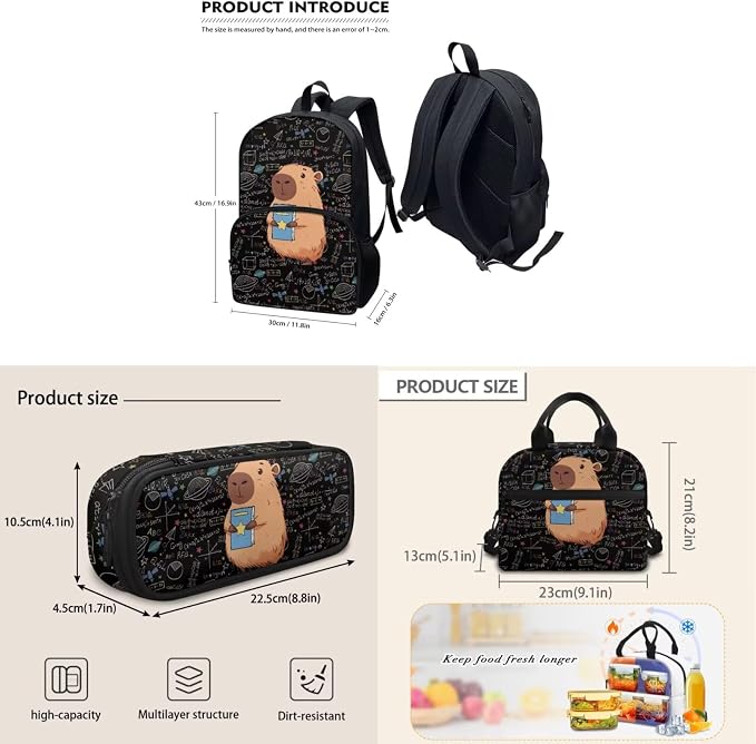 Capibala Math Backpack for Boys Bookbag Lunch Box Set with Pencil Case 3 In 1 Kids Elementary School Bags Daypack Travel Bagpack - Image 5