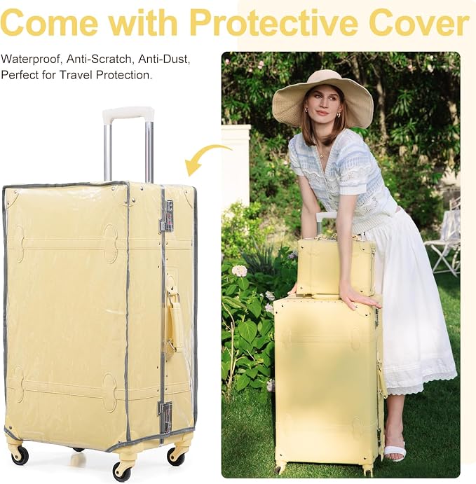 urecity Vintage Suitcase Set for Women, Vintage Luggage Sets for Women 2 Piece, Cute Designer Trunk Luggage, Retro Suit Case, Luggage Zipperless TSA Approved - Image 6