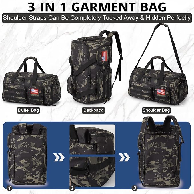 ATRIPACK Duffle Bag for Men,Tactical Duffle Bags for Travel,55L Large Capacity Convertible Garment Bag With Shoes Compartment, Multi-functional Gym Bags Suit Bag for Traveling Workout Business Trip - Image 7