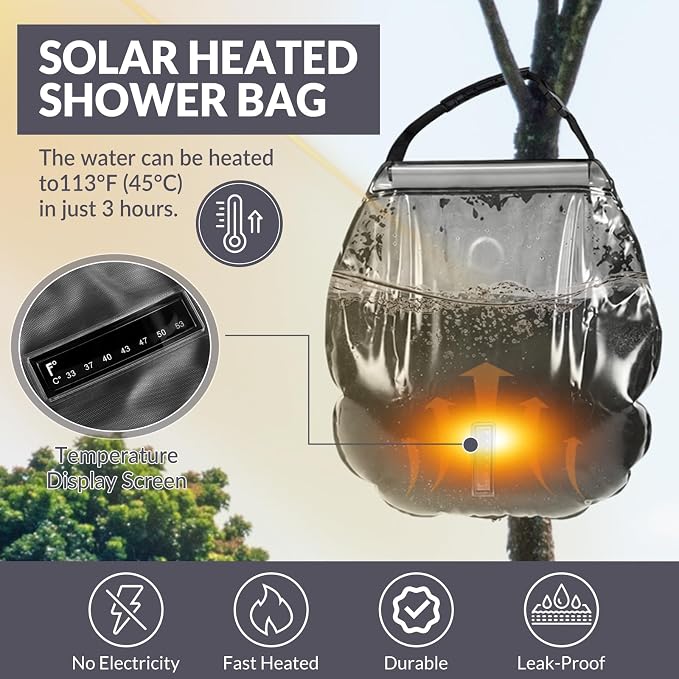 Hortsun 4 Pack Solar Portable Shower Bag 5 Gal/20l Solar Heating Camping Shower Bag with On-Off Switchable Head and Removable Hose for Outdoor Camping Hiking Traveling Beach Swimming - Image 4