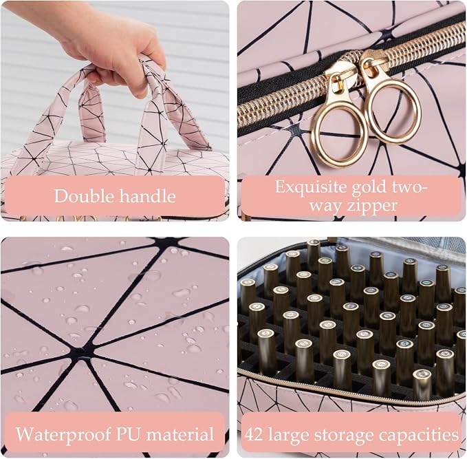 Uross Nail Polish Organizer Bag Holds 42 Bottles Nail Polish & Nail Lamp, Gel Nail Polish Organizers and Storage box for Nail Tech, Nail Kit Supplies Organizer Case - Lightpink - Image 3