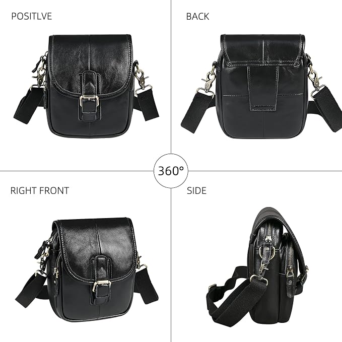 Water Resistant Canvas + Leather Hiking Riding Travel Fanny Waist Pack Small Phone Pouch For Men Women FB811-29 (1168-Black) - Image 4