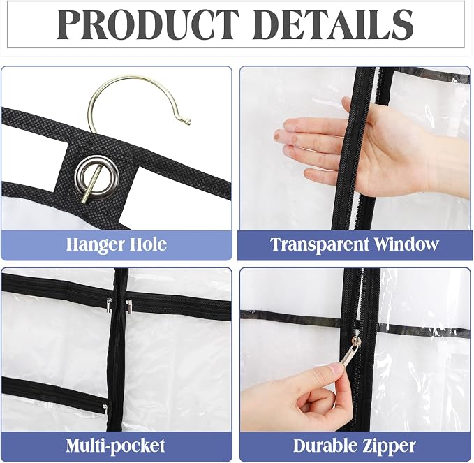 FoldTier 8 Pcs Clear Garment Bags for Dance Costumes 40 Inch Clear PVC Waterproof Garment Bag with 3 Zipper Pockets for Dancers Competitions, Travel, Hanging Clothes, Black Edge - Image 3