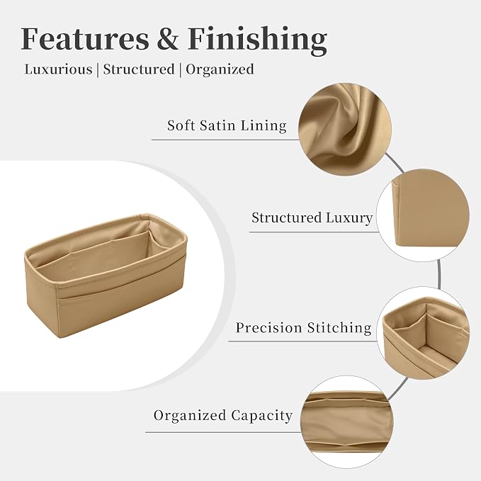 Satin Purse Organizer for Birkin 25 Sellier, Chai | Custom Fit, Multiple Pockets, Lightweight Purse Essentials, Ideal for Travel, Shopping, and Daily Use - Image 5