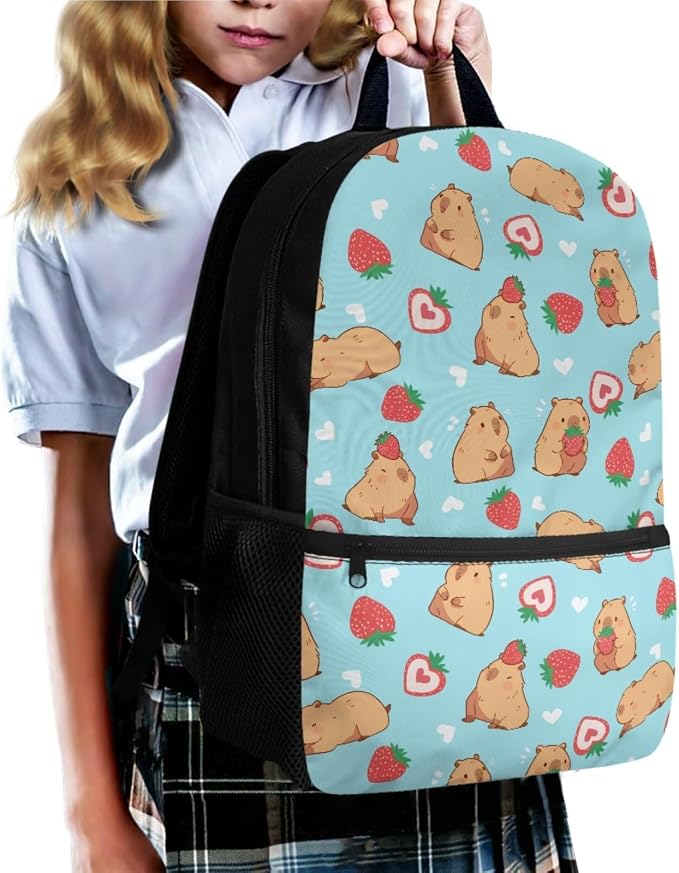 Blue Capybara Strawberry Girls Elementary School Backpack with Lunch Box Pencil Case School Bag Sets Kids Bookbags 3 in 1 - Image 6