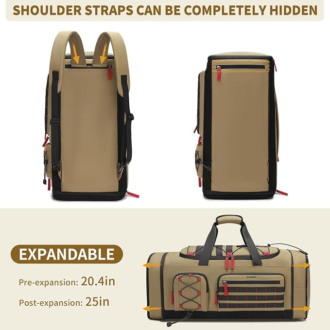 Bosstin Gym Bag for Men & Women,45L Travel Duffle Sports Duffel Bag Gym Weekender Overnight Backpack with Shoe Compartment (Khaki) - Image 4