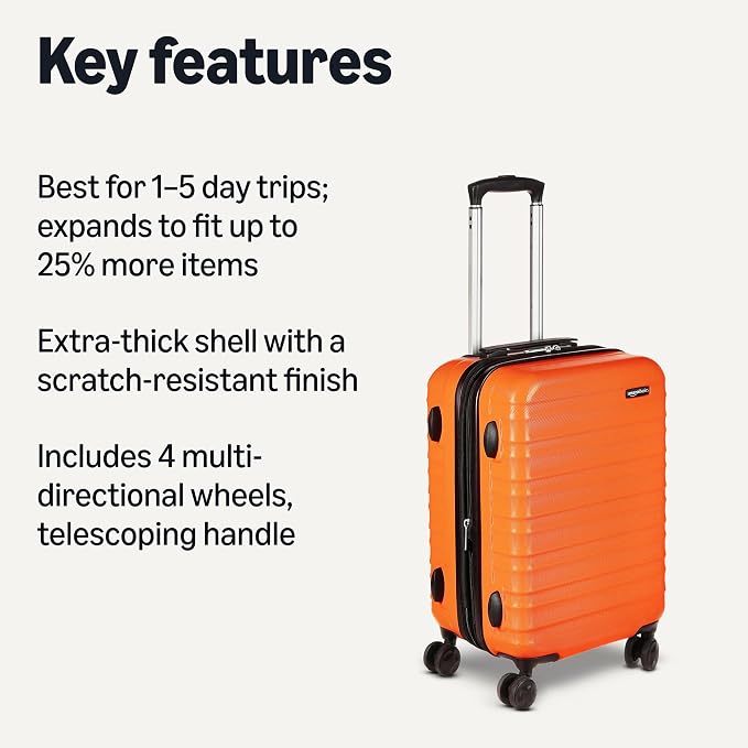 Amazon Basics 21" Hardside Carry-On Luggage with Spinner Wheels, Expandable for Up to 25% More Space, Scratch-Resistant Hardshell Suitcase, Telescoping Handle, Orange - Image 2