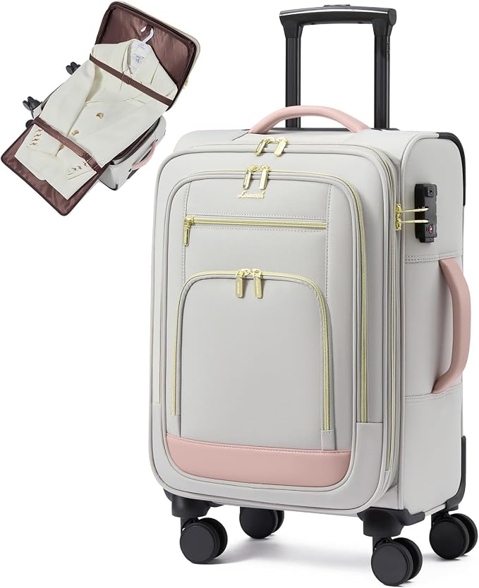 LOVEVOOK Carry on Luggage 22x14x9 Airline Approved with Garment Bag & Spinner Wheels, 22 Inch Large Rolling Suitcase with TSA Lock, Softside Lightweight Underseat Carryon Luggage for Women Travel, 49L by LOVEVOOK