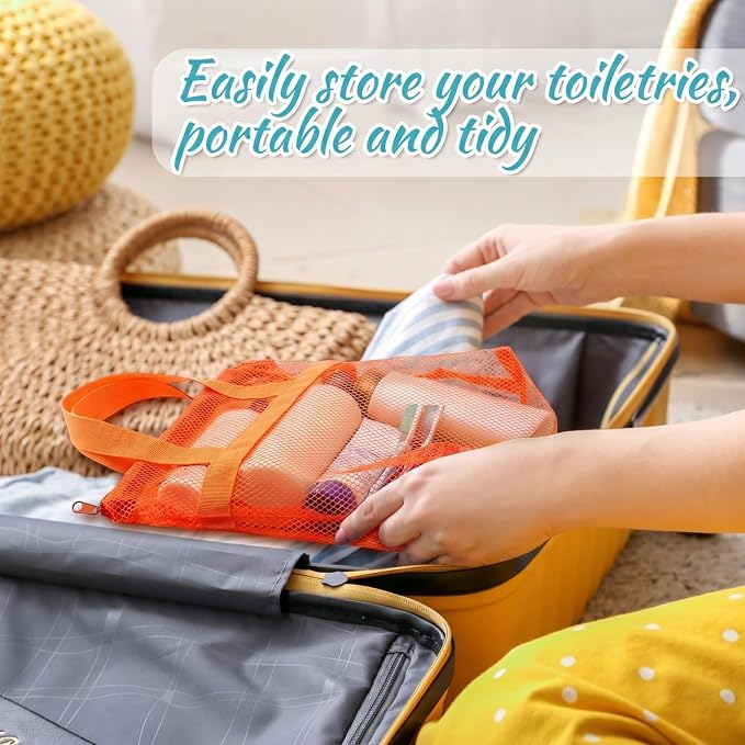 20 Pcs Mesh Beach Bags Bulk Portable Mesh Shower Caddy Bags with Zipper & 2 Pockets Hanging Toiletry and Bath Organizer for Beach Gym Camp Swimming Travel College Dorms (Fluorescent Color) - Image 5