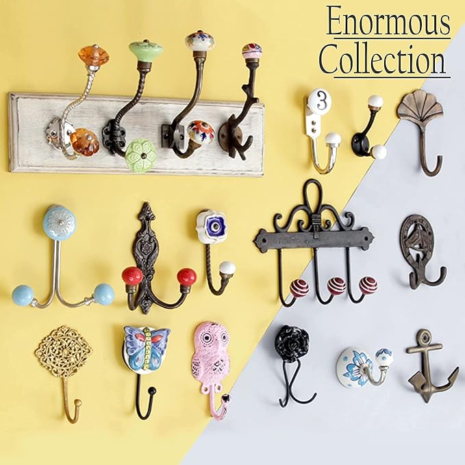 Indian Shelf 6 Set Wood Heavy Duty Coat Rack Wall Mount Hooks for Hanging Coats, Jackets, Leash, Hat, Towel, Backpack, Purse, Handbag for Bathroom Décor :Pink - Image 4