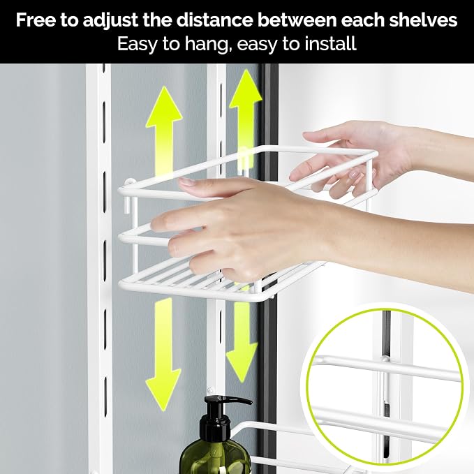 Orimade Over the Door Shower Caddy Adjustable 5 Tier Black,Bathroom Hanging Organizer Shelf Rustproof with 4 Hooks,Shower Basket with Soap Holder and Suction Cup, White - Image 2