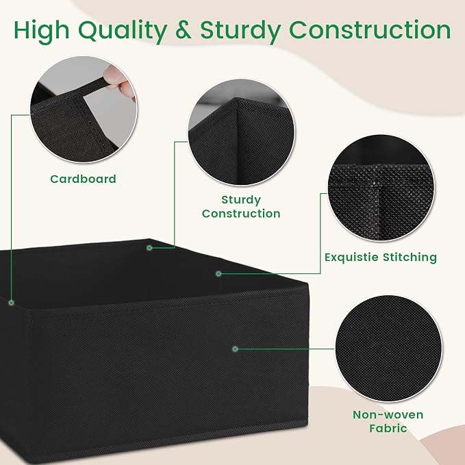 Criusia 16 Pack Underwear Drawer Organizer, Drawer Organizer Clothes, Foldable Cloth Storage Box Closet Dresser Drawer Divider Organizer for Clothes, Scarves (Black) - Image 4