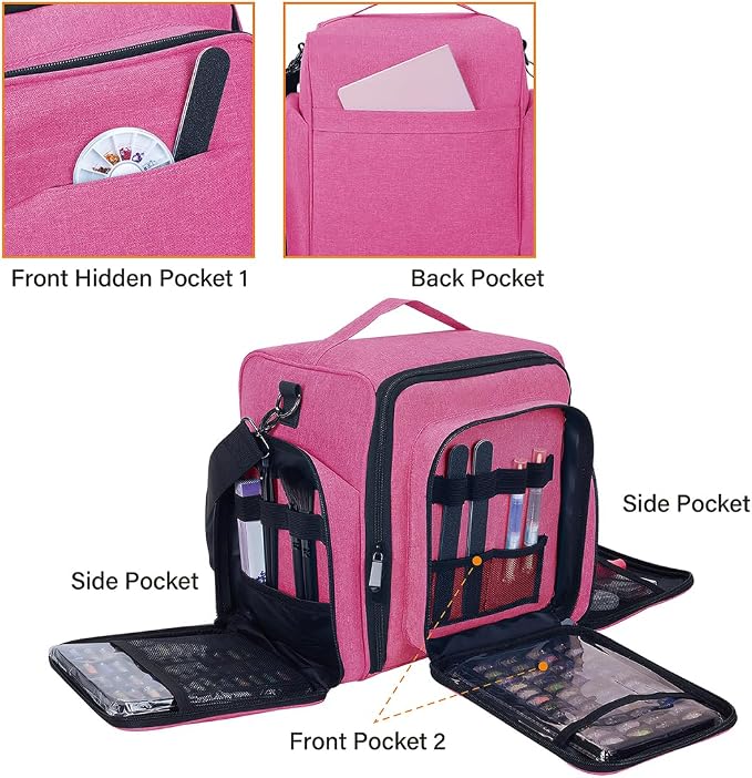 Nail Polish Organizer Case Hold 60 Bottles with 2 Detachable Bag,Red | Portable Travel Storage Box Designed for Women's Nail Tools, Essential Oils and Cosmetics Sets - Image 3