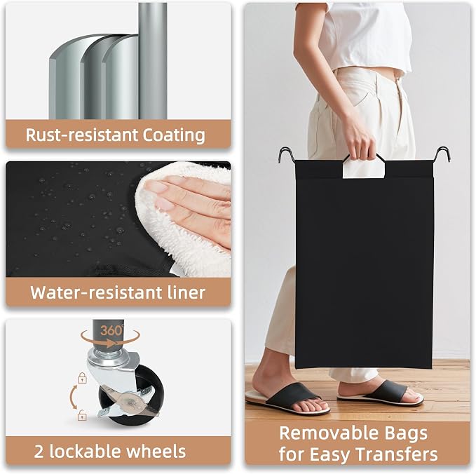 STORAGE MANIAC 5 Section Laundry Sorter, 5 Bins Rolling Separator Laundry Basket, Dirty Clothes Hamper Divider with Heavy Duty Lockable Wheels, Large Clothes Organizer Cart, Black - Image 3