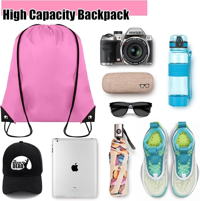 Grneric 60 Pieces Drawstring Backpack Bulk Cinch Sackpack Ployster Drawstring Bags for Gym Party Trip(Pink) - Image 3