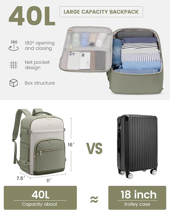 LOVEVOOK Travel Backpack for Women,40L Carry On Backpack for Airplanes,17.3 Inch Laptop Personal Item Travel Bag - Image 3